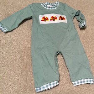 Green Baby Romper with Turkey Stitching